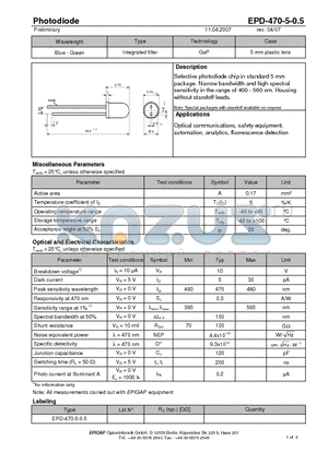 EPD-470-5-0.5 datasheet - Photodiode