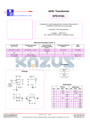 EPD1018G datasheet - ADSL Transformer