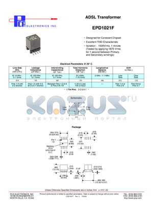 EPD1021F datasheet - ADSL Transformer