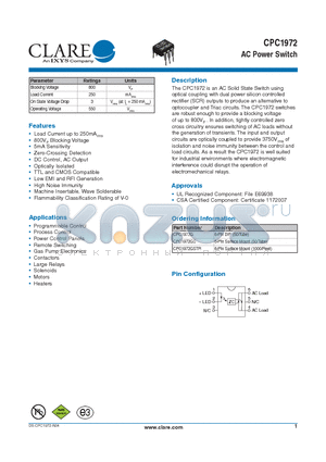 CPC1972G datasheet - AC Power Switch