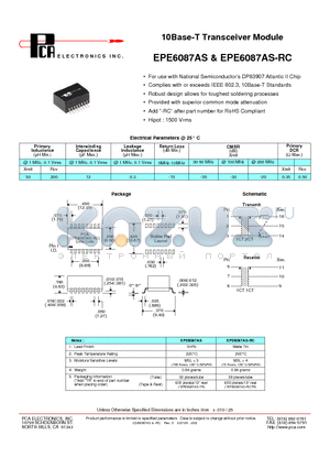 EPE6087AS-RC datasheet - 10Base-T Transceiver Module