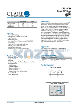 CPC1973Y datasheet - Power SIP Relay