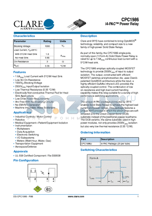 CPC1986J datasheet - i4-PAC Power Relay