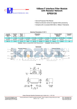 EPE6135 datasheet - 10Base-T Interface Filter Module with Resistor Network