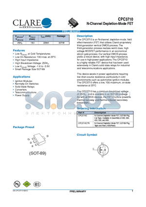 CPC3710CTR datasheet - N-Channel Depletion-Mode FET