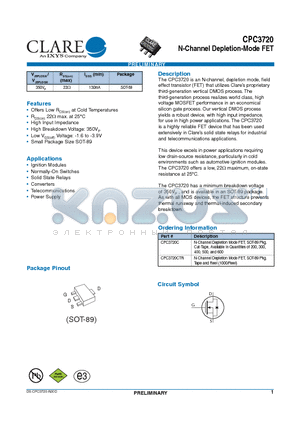 CPC3720 datasheet - N-Channel Depletion-Mode FET