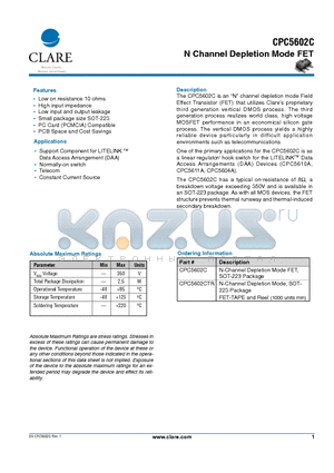 CPC5602C datasheet - N Channel Depletion Mode FET