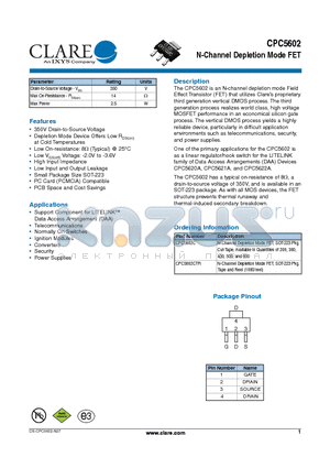 CPC5602C datasheet - N-Channel Depletion Mode FET