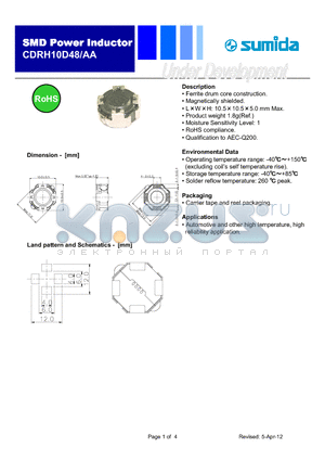 CDRH10D48/AANP-331NC datasheet - SMD Power Inductor