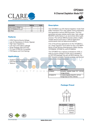 CPC5603C datasheet - N Channel Depletion Mode FET