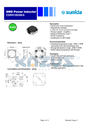 CDRH10D48/ANP-100MC datasheet - Ferrite drum core construction