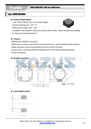 CDRH10D48MNNP-150N datasheet - POWER INDUCTORS