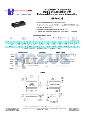 EPF8022S datasheet - 10/100Base-TX Module for Multi-port Application with Enhanced Common Mode Attenuation