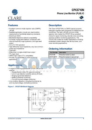 CPC5710N datasheet - Phone Line Monitor (PLM) IC