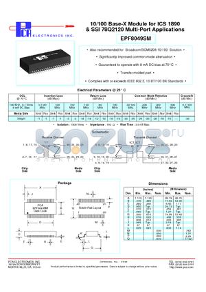 EPF8049SM datasheet - 10/100 Base-X Module for ICS 1890 & SSI 78Q2120 Multi-Port Applications