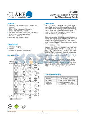 CPC7220K datasheet - Low Charge Injection 8-Channel High Voltage Analog Switch