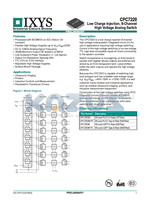 CPC7220W datasheet - Low Charge Injection, 8-Channel High Voltage Analog Switch