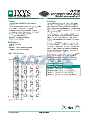 CPC7220WTR datasheet - Low Charge Injection, 8-Channel High Voltage Analog Switch