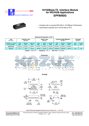 EPF8092G datasheet - 10/100Base-TX Interface Module for NIC/HUB Applications