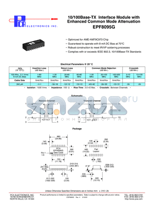 EPF8095G datasheet - 10/100Base-TX Interface Module with Enhanced Common Mode Attenuation