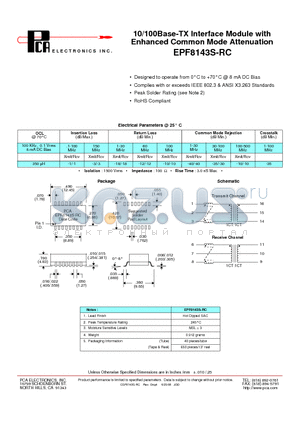 EPF8143S-RC datasheet - 10/100Base-TX Interface Module with Enhanced Common Mode Attenuation