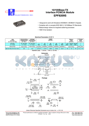 EPF8209S datasheet - 10/100Base-TX Interface PCMCIA Module