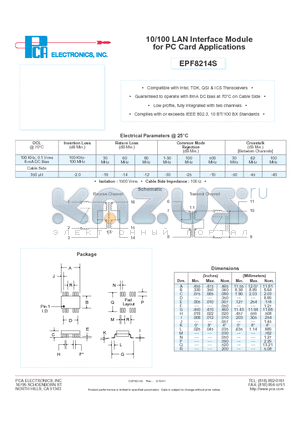 EPF8214S datasheet - 10/100 LAN Interface Module for PC Card Applications