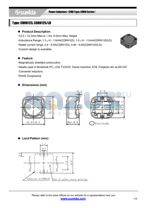 CDRH125NP-100M datasheet - Power Inductors