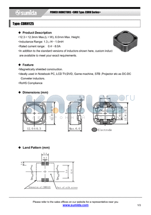 CDRH125NP-102M datasheet - POWER INDUCTORS