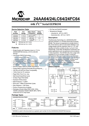 24LC64XT-I/OT datasheet - 64K I2C Serial EEPROM