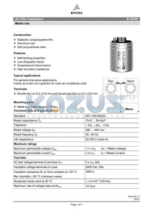 B32335 datasheet - AC Film Capacitors Motor run