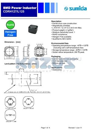 CDRH127/L125 datasheet - Power Inductor