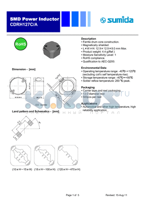CDRH127CA datasheet - Ferrite drum core construction.