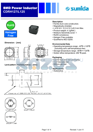 CDRH127L125NP-150MC datasheet - Power Inductor