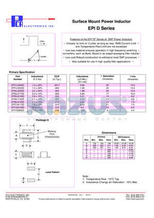 EPI100103D datasheet - Surface Mount Power Inductor