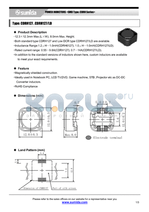 CDRH127NP-102M datasheet - POWER INDUCTORS