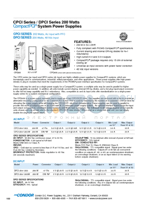 CPCI-204-1203M datasheet - The CPCI series (ac input) and DPCI series (dc input) are highly reliable power supplies for CompactPCI systems, which are increasingly used in communications, industrial, military/aerospace, and other applications.