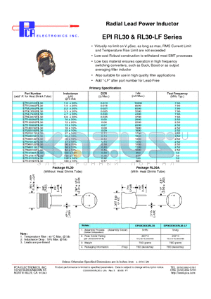 EPI101891RL30 datasheet - Radial Lead Power Inductor