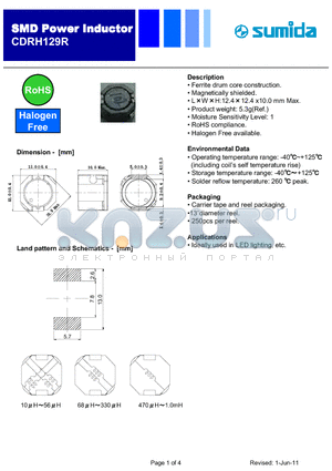 CDRH129RNP-820MC datasheet - Power Inductor