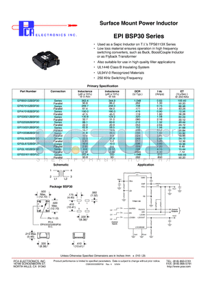 EPI150312BSP30 datasheet - Surface Mount Power Inductor