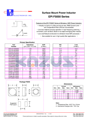 EPI150442F5050 datasheet - Surface Mount Power Inductor