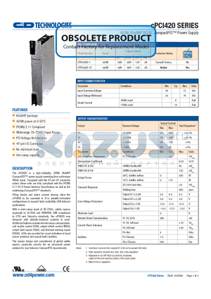 CPCI420D-1C datasheet - 420W 6Ux8HP DC/DC CompactPCI Power Supply