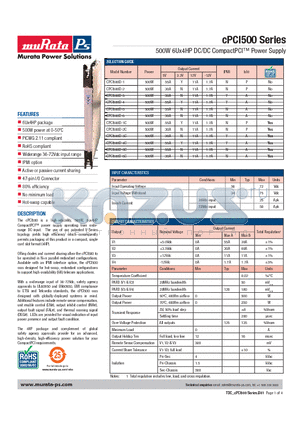 CPCI500D-1C datasheet - 500W 6Ux4HP DC/DC CompactPCI Power Supply