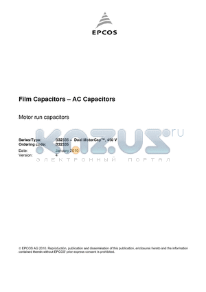 B32335I6116J050 datasheet - Film Capacitors - AC Capacitors