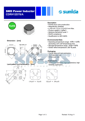 CDRH12D78A_12 datasheet - SMD Power Inductor