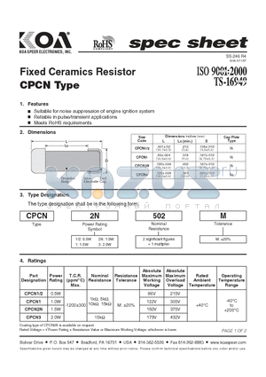 CPCN1502M datasheet - Fixed Ceramics Resistor