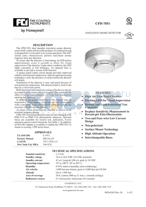 CPD-7051 datasheet - IONIZATION SMOKE DETECTOR