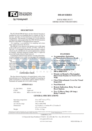 CPD-7051D datasheet - Duct Housing, 4-wire, less detector head