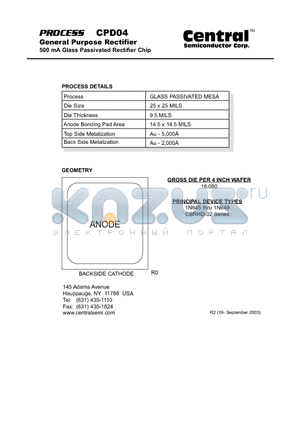CPD04 datasheet - General Purpose Rectifier 500 mA Glass Passivated Rectifier Chip