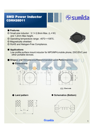 CDRH26D11NP-150PC datasheet - Magnetically shielded RoHS and Halogen-Free Compliance